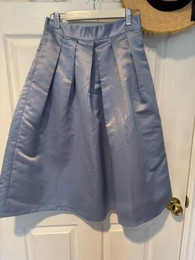 Closet Satin Pleated A-Line Skirt in Dusty Blue